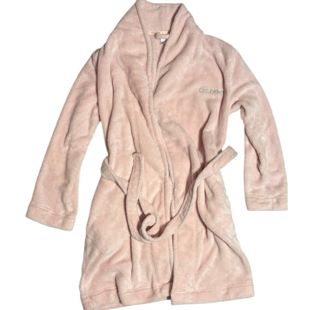 Calvin Klein Womens Pink Plush Fleece Shawl Collar Robe XS/S Loungewear